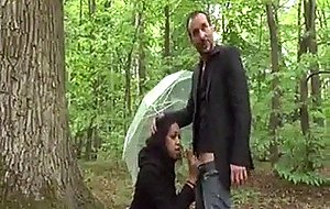 French black gets pushed in the woods