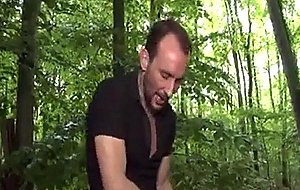French black gets pushed in the woods