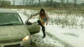 Russian girl Karina gets stuck on the way to the interview