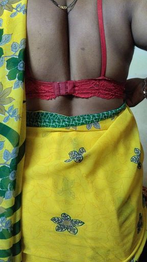 Desi Saira Yellow Saree Home Alone Fingaring