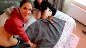 threesome my stepdad fucks my best friend, dirty ass to mouth and she swallows dirty anal creampie from my big ass!!!