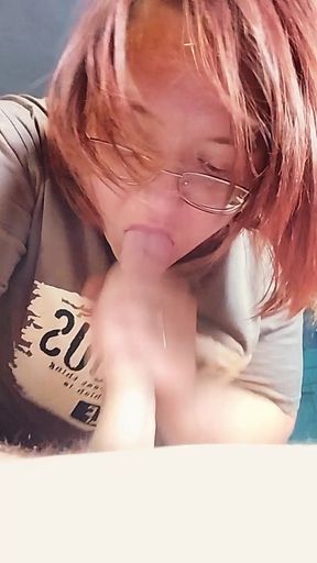 Amateur Girlfriend Blowjob Instead of Cooking - Curvy Brunette with Glasses Sucks and Jerks Cock