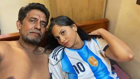 Desi girl loses bet to grandpa while watching soccer game