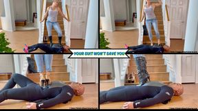Your Suit Won't Save You - Goddess Rapture Tells Her Slave His Stupid Body Suit Won't Protect Him From Her High Heel Trampling, Then Shows How Wrong He Is - 4K (WMV)