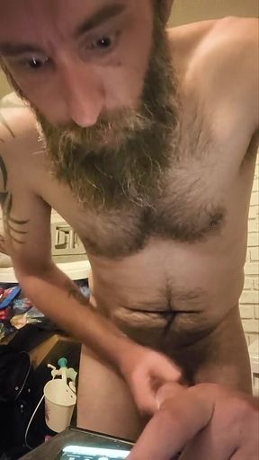 Big Dick Wanking and Smoking Topless