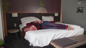 Lola restrained by tape in skinny jeans