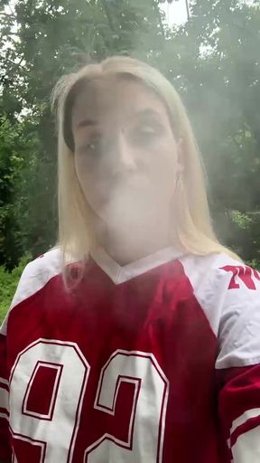 Smoking dirty blonde gets it in public