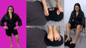 eRica smothers her slave with her feet while wearing a satin robe!