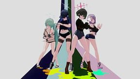 Gangbang with alluring vixens and huge manhood