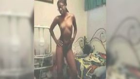 Hot and skinny ebony teen cutie all naked dancing on webcam