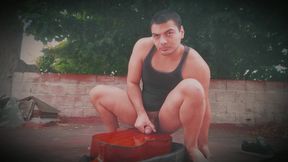 Big Muscular Man - GuitarJob - In the Air Rubbing Yamaha C80 Orange Guitar By The Penis - Sexy Number 1