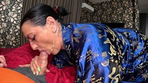 slutty geisha fantasy – deep throat, satin tease and cum play