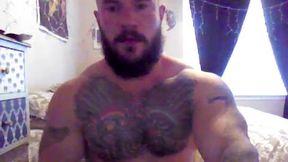 Hot Big Stud Tattoed Beardy Hunk Jerking Off Show