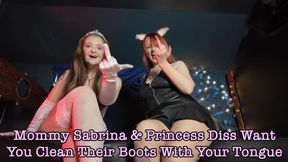 Mommy Sabrina & Princess Diss Want You Clean Their Boots With Your Tongue