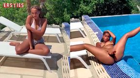 Naomi enjoys playful fun with a dildo by the pool