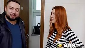 Red haired 18yo riding Big Cock after sold by boyfriend