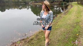 Curvy Blonde Sucks Cock with a Countryside View