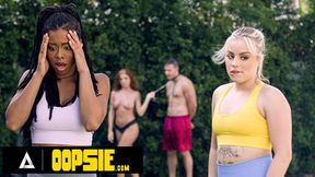 OOPSIE - Hot Kira Noir&#039;s Bestie Gets Aroused While Seeing Hot Woman Walking Her Husband With A Leash