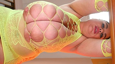 Huge Boobs In Fishnet Dress From Below