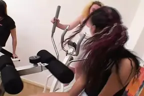 Two gigantic cocks ravaging three sultry German female athletes in a intense gym sex spectacle