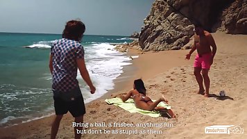 Handsome guy is having sex with Noe Milk on the beach, in the middle of the day