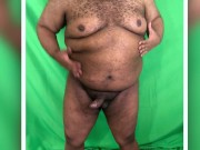 Fat black chub plays with his tits and dick