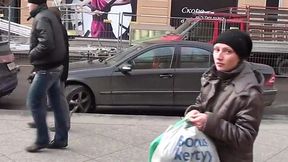 Steamy Public Threesome with a Stockings-Clad Brunette