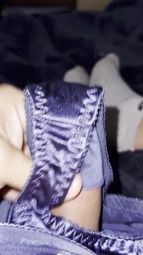 Cum in Purple Satin Gstrings