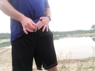 Public Masturbation with a Charming Scenery of a Lake out here in Bear Country while camping alone