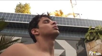 Tattooed dude pounds his friend tight asshole in different positions after swimming in the pool