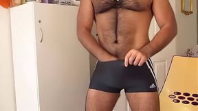 Hairy Asian Guy Strokes His Big Cock