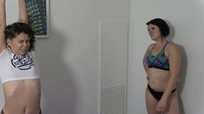 Lela Beryl vs Bailey Rage Topless THong Spanking!