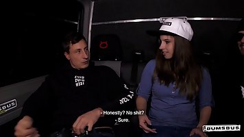 Vanda Angel is getting fucked from behind, in the back of a van and enjoying it