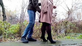 The Curvy Stepmother Pleases Her Stepson with Pissing on the Street Again