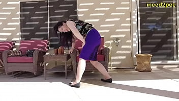 Pornstar Caroline Pierce pissing panties and blue skirt