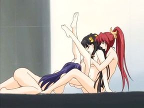 Lesbo threesoem and double penetration with hentai teens