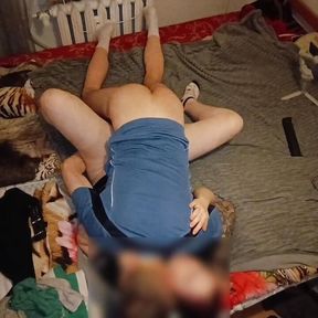 Red-haired girl in socks reaches orgasm in missionary position with her legs up