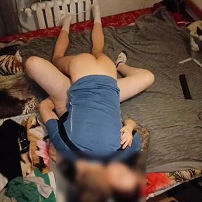 Red-haired girl in socks reaches orgasm in missionary position with her legs up