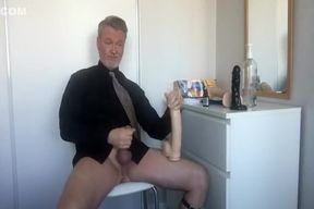 hot suited Step daddy takes dildo on cam again