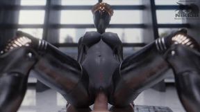 Robo Slut rides large cock in animated anal gangbang