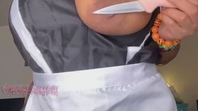 Freaky big tit ebony brat Strip tease and Bladeplay Nipple Areola Titty Worship All natural Unshaved POV