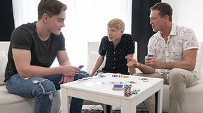 Cute twink spreads his ass for his two older buds