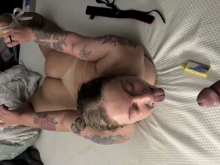 Whore gets face fucked hard until she can’t breathe. The I bend her the fuck over and pound her until I creampie her.