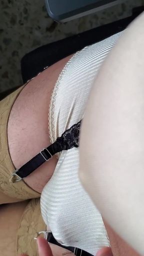 POV Precum Under My Nylon Nude Stripes Knickers, Vintage Panties