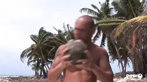 Caty Campbell's beachside double penetration with two guys