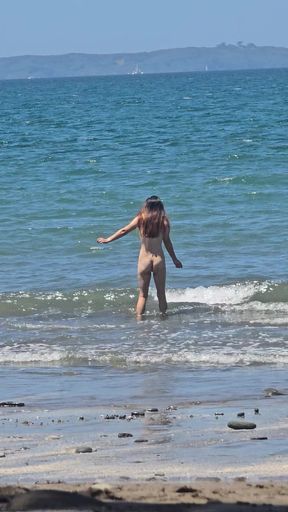Korean teen at the beach showing hot body perfect tits