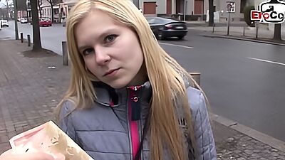 Normal German young woman persuaded to have sex on the street