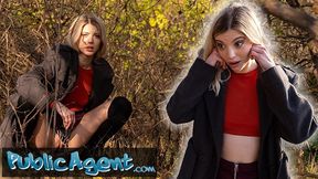 Public Sex Hot blonde is caught pissing in the woods and takes cash for sex with big cock