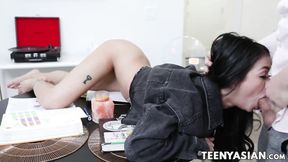 ”Tatted Asian Paisley Page throat ravaged before hard fucking”