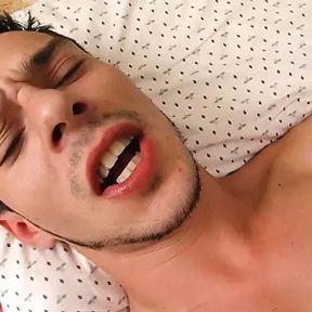 Cock sucking guys in bed busting cum load after fucking ass